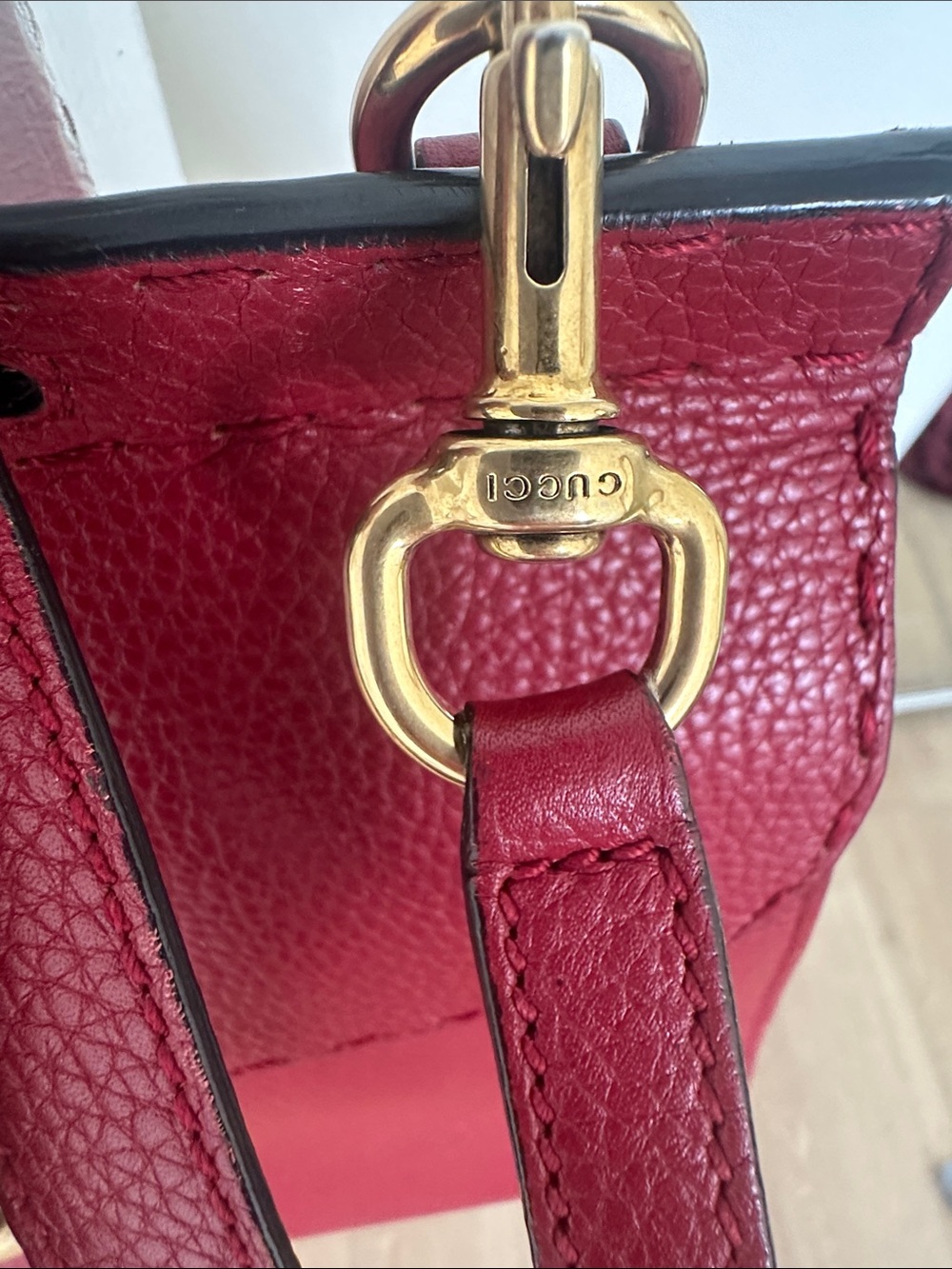 Gucci Red Leather Top Handle Satchel with Gold Double G - Picture 4 of 12